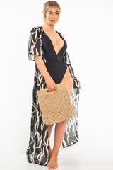 Black Zebra Print Chiffon Plunge Tie Front Maxi Dress - Tessa-Dresses