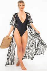 Black Zebra Print Chiffon Plunge Tie Front Maxi Dress - Tessa-Dresses
