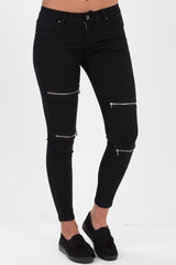 Black Zip Detail Jeans - Polly-Jeans