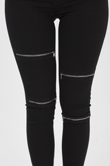Black Zip Detail Jeans - Polly-Jeans