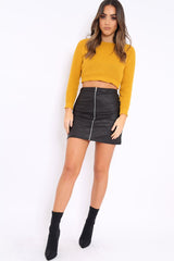 Black Zip Front Faux Leather Mini Skirt - Sydnee-Skirts