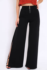 Black High Waisted Side Zip Flare Trousers - Billie – Rebellious Fashion