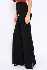 Black Zip Front High Waisted Flare Trousers - Gerta-Trousers