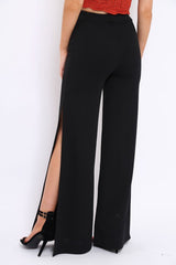 Black Zip Front High Waisted Flare Trousers - Gerta-Trousers
