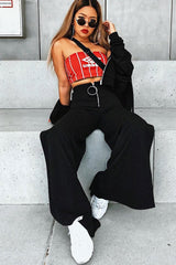 Black Zip Front High Waisted Flare Trousers - Gerta-Trousers