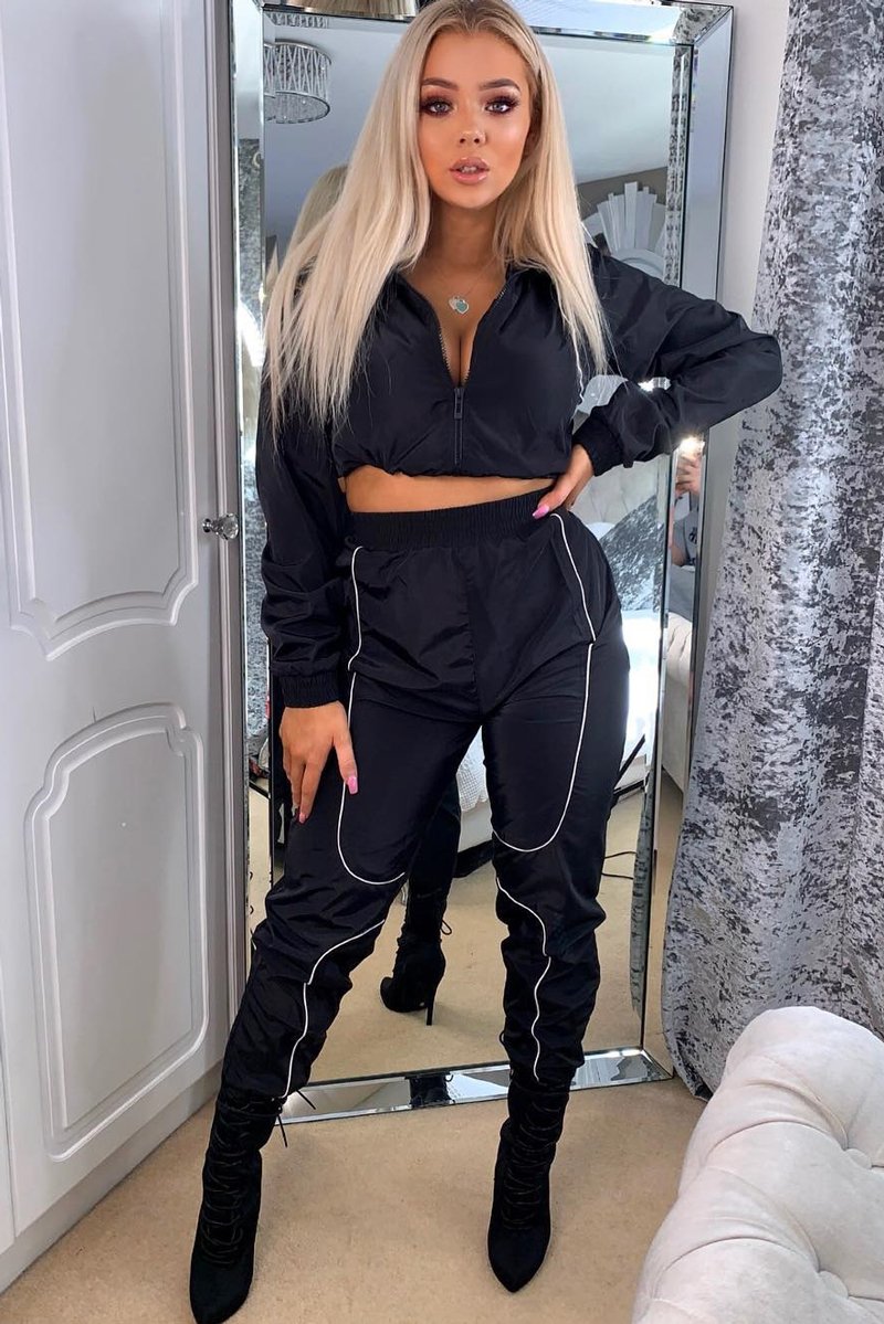 Black Zip Front Hoodie Cuff Jogger Co-Ord - Kason-Tracksuits