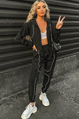 Black Zip Front Hoodie Cuff Jogger Co-Ord - Kason-Tracksuits