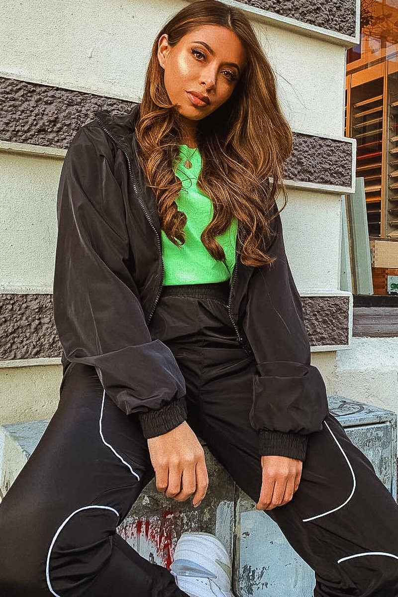 Black Zip Front Hoodie Cuff Jogger Co-Ord - Kason-Tracksuits