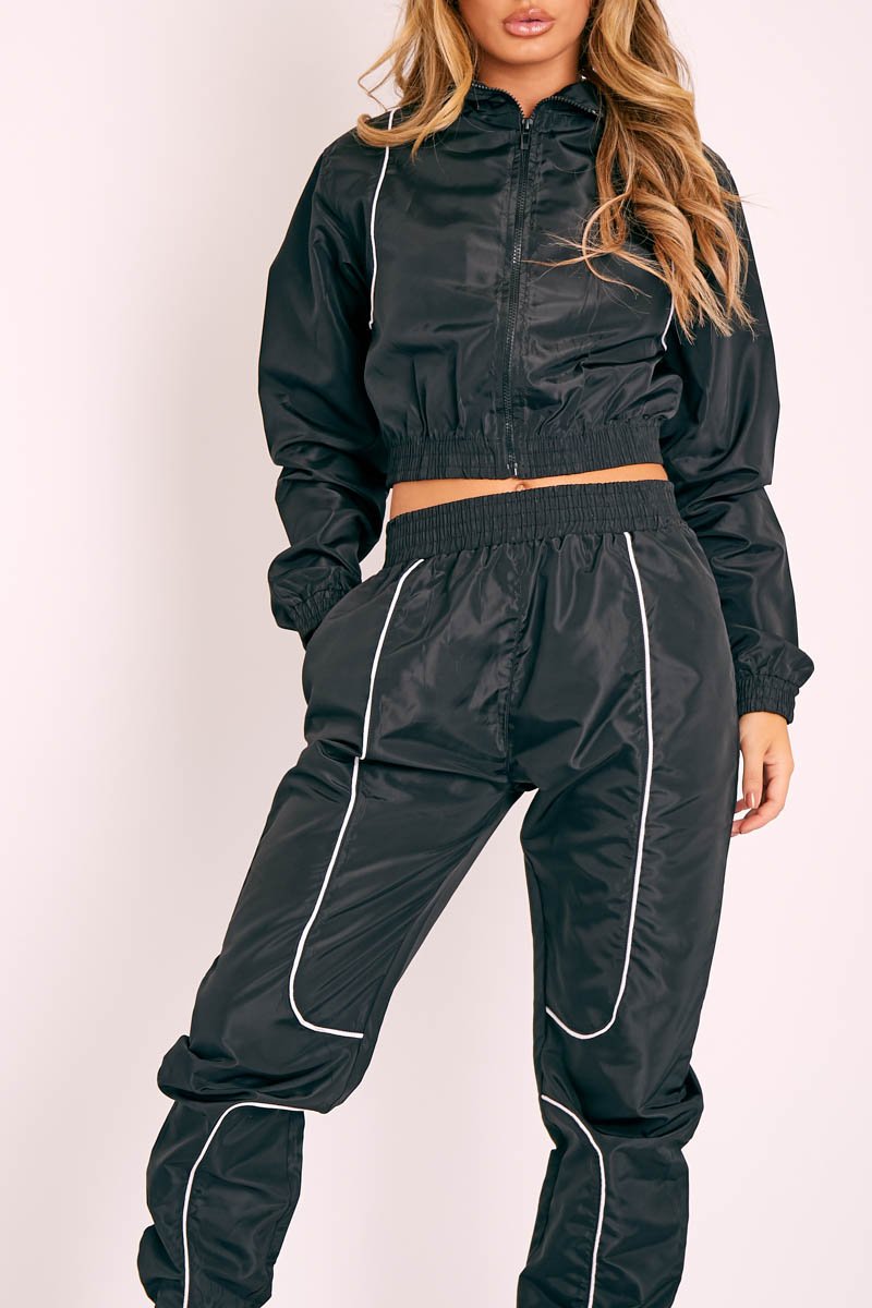 Black Zip Front Hoodie Cuff Jogger Co-Ord - Kason-Tracksuits