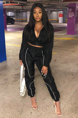 Black Zip Front Hoodie Cuff Jogger Co-Ord - Kason-Tracksuits