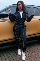Black Zip Front Hoodie Cuff Jogger Co-Ord - Kason-Tracksuits