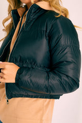 Black Zip Front Puffer Coat - Vicki-Coats