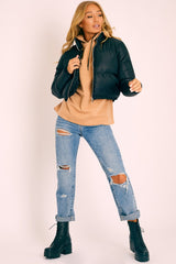 Black Zip Front Puffer Coat - Vicki-Coats