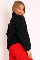 Black Zip Front Teddy Jacket - Elena-Jackets