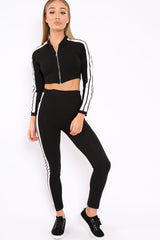 Black Zip Front Tracksuit with White Side Stripes - Kitty-Co-ords