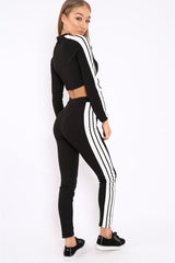 Black Zip Front Tracksuit with White Side Stripes - Kitty-Co-ords
