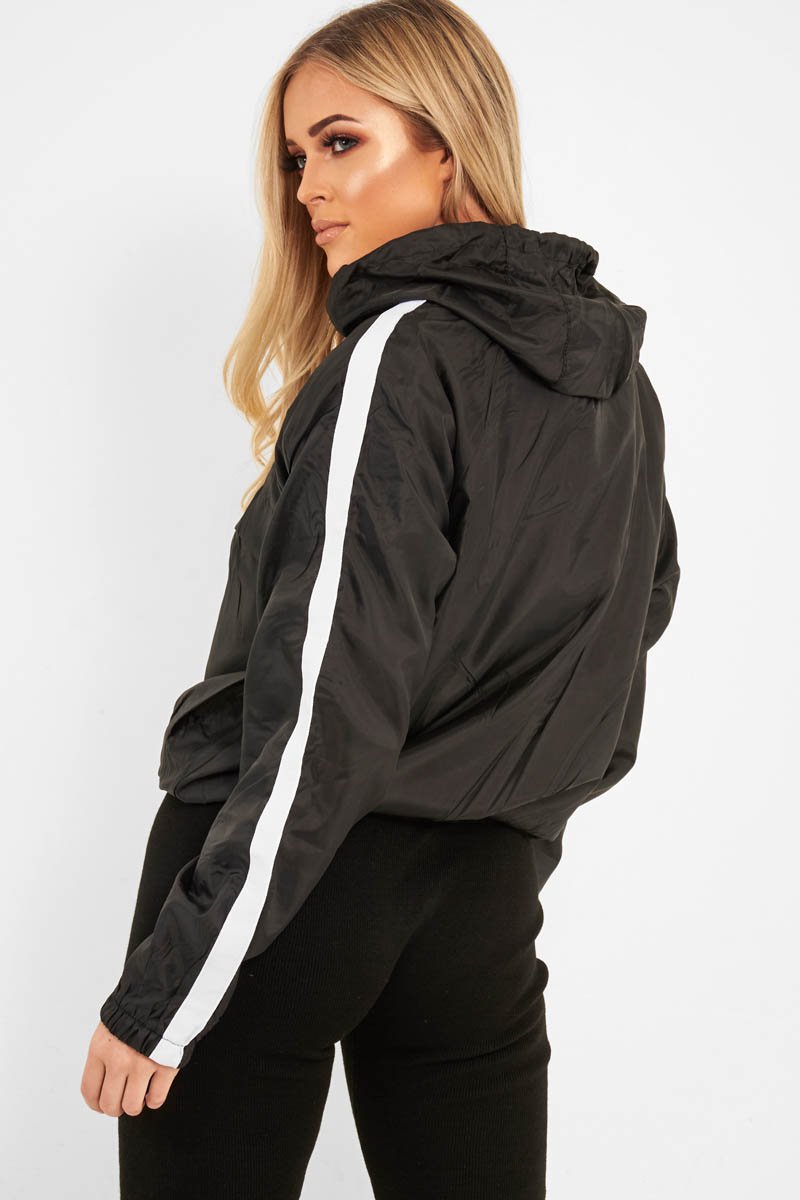 Black Zip Front Windbreaker Jacket - Terah-Jackets