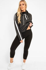 Black Zip Front Windbreaker Jacket - Terah-Jackets