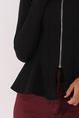 Black Zip Textured Peplum Jacket - Honor-Jackets