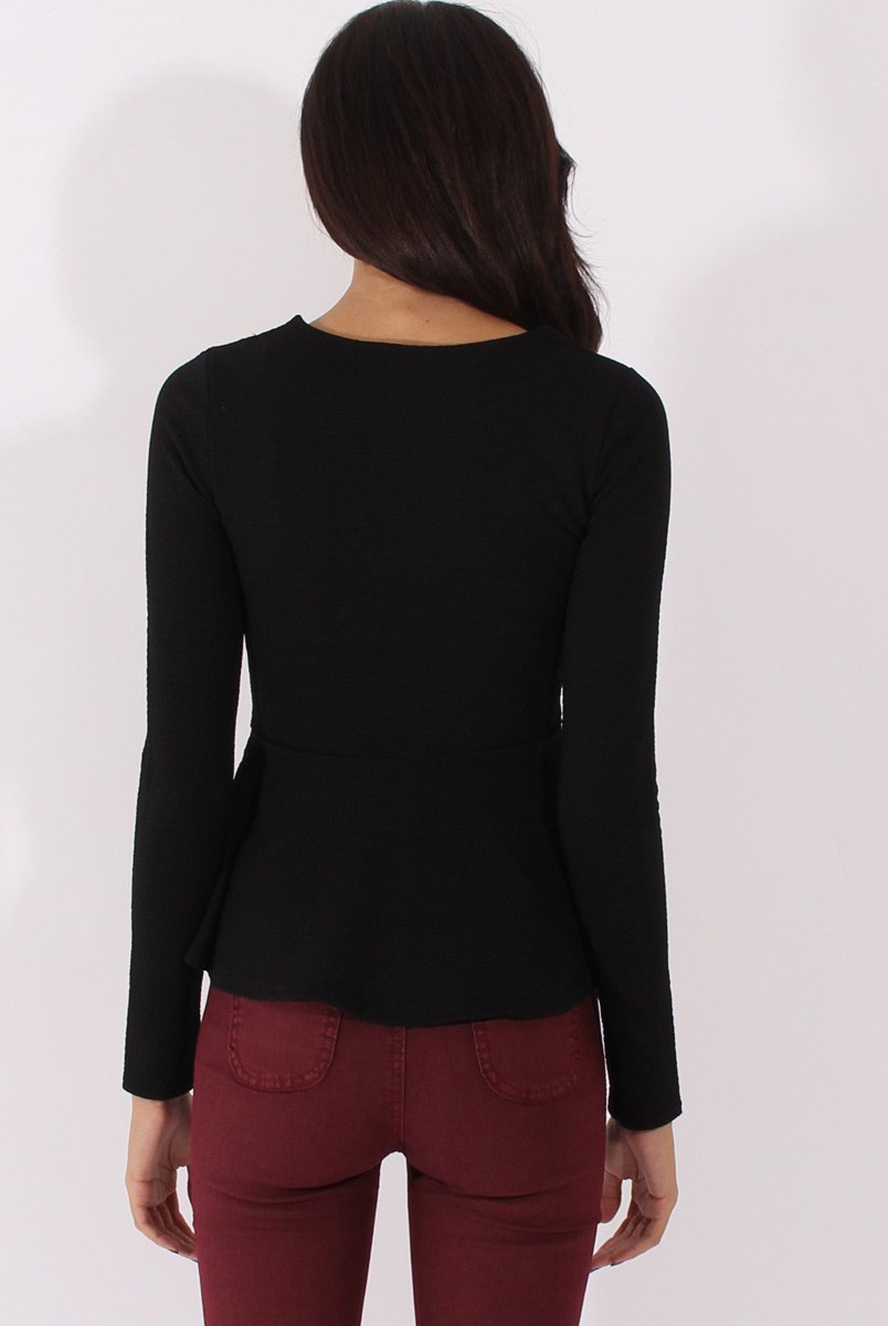 Black Zip Textured Peplum Jacket - Honor-Jackets
