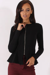 Black Zip Textured Peplum Jacket - Honor-Jackets