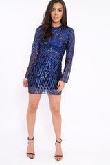 Black and Blue Sequin Bodycon Dress - Lexy-Dresses