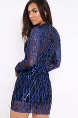 Black and Blue Sequin Bodycon Dress - Lexy-Dresses
