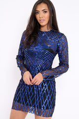 Black and Blue Sequin Bodycon Dress - Lexy-Dresses