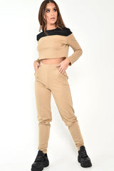 Black and Camel Contrast Panel Tracksuit - Soraya-Loungewear