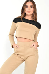 Black and Camel Contrast Panel Tracksuit - Soraya-Loungewear