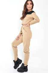 Black and Camel Contrast Panel Tracksuit - Soraya-Loungewear