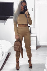 Black and Camel Contrast Panel Tracksuit - Soraya-Loungewear
