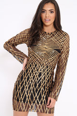 Black and Gold Sequin Bodycon Dress - Lexy-Dresses