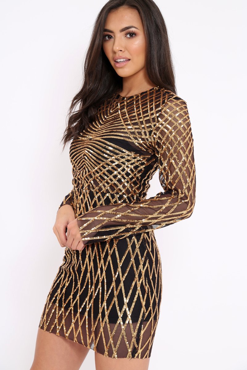Black and Gold Sequin Bodycon Dress - Lexy-Dresses