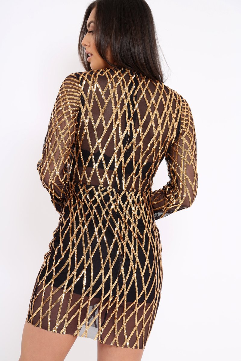Black and Gold Sequin Dress - Lexy Rebellious Fashion Black and Gold Sequin Dress - Lexy Rebellious Fashion