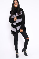 Black and Grey Faux Fur Striped Gilet - Ida-Jackets