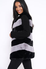 Black and Grey Faux Fur Striped Gilet - Ida-Jackets