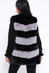 Black and Grey Faux Fur Striped Gilet - Ida-Jackets