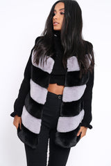 Black and Grey Faux Fur Striped Gilet - Ida-Jackets