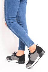 Black and Grey Mesh Two Toned Panel Trainers - Rylan-Trainers