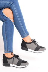 Black and Grey Mesh Two Toned Panel Trainers - Rylan-Trainers
