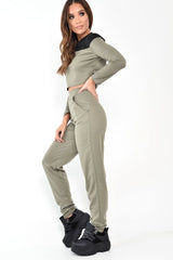 Black and Khaki Contrast Panel Tracksuit - Soraya-Loungewear