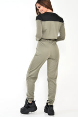 Black and Khaki Contrast Panel Tracksuit - Soraya-Loungewear