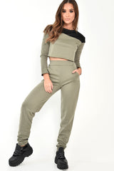 Black and Khaki Contrast Panel Tracksuit - Soraya-Loungewear