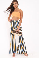 Black and Mustard Stripe Ribbed Flares - Chessa-Trousers