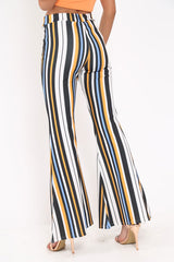 Black and Mustard Stripe Ribbed Flares - Chessa-Trousers
