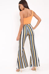 Black and Mustard Stripe Ribbed Flares - Chessa-Trousers