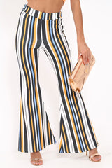 Black and Mustard Stripe Ribbed Flares - Chessa-Trousers