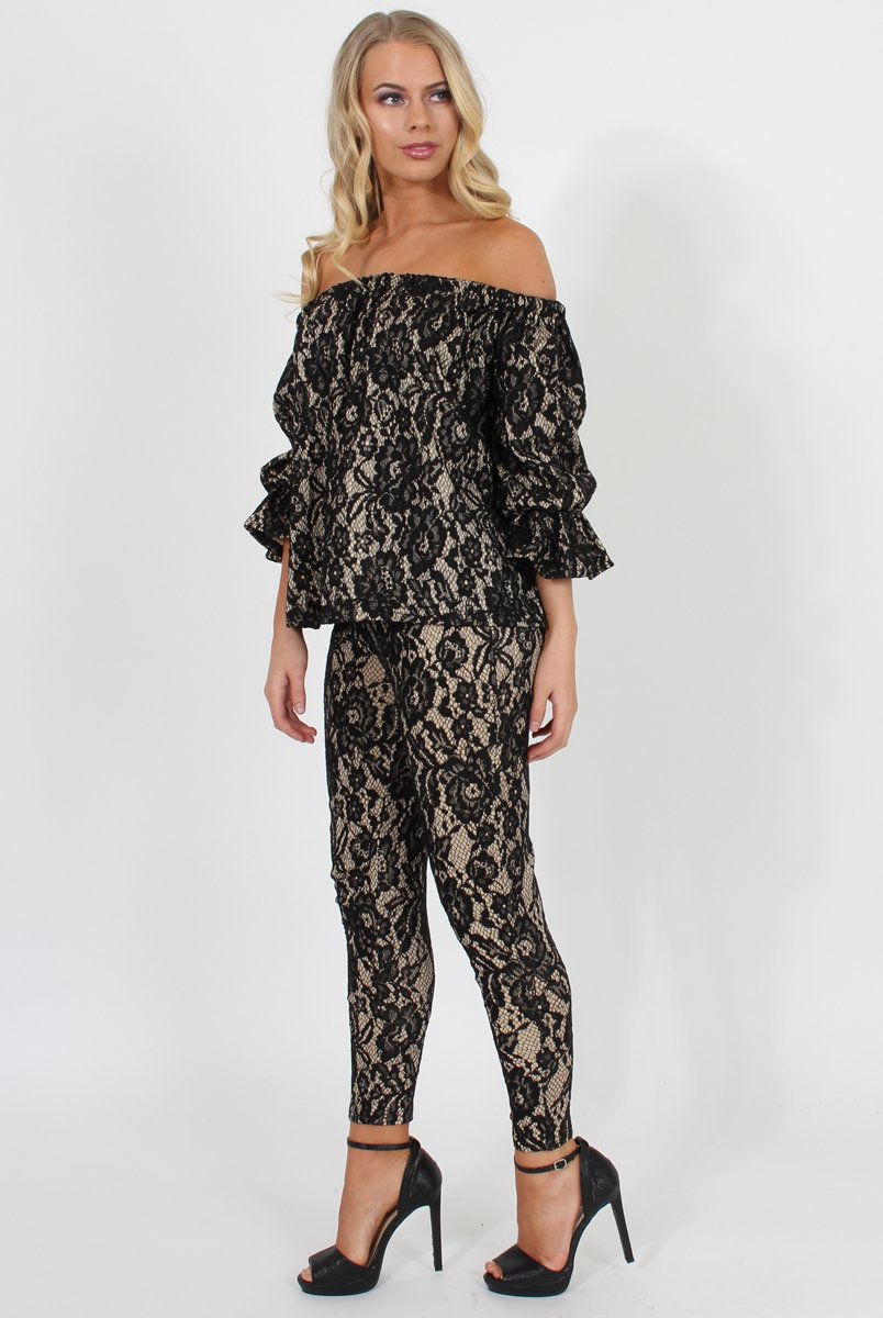 Black and Nude Lace Two Piece - Nicole-Co-ords