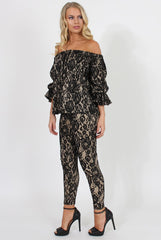 Black and Nude Lace Two Piece - Nicole-Co-ords